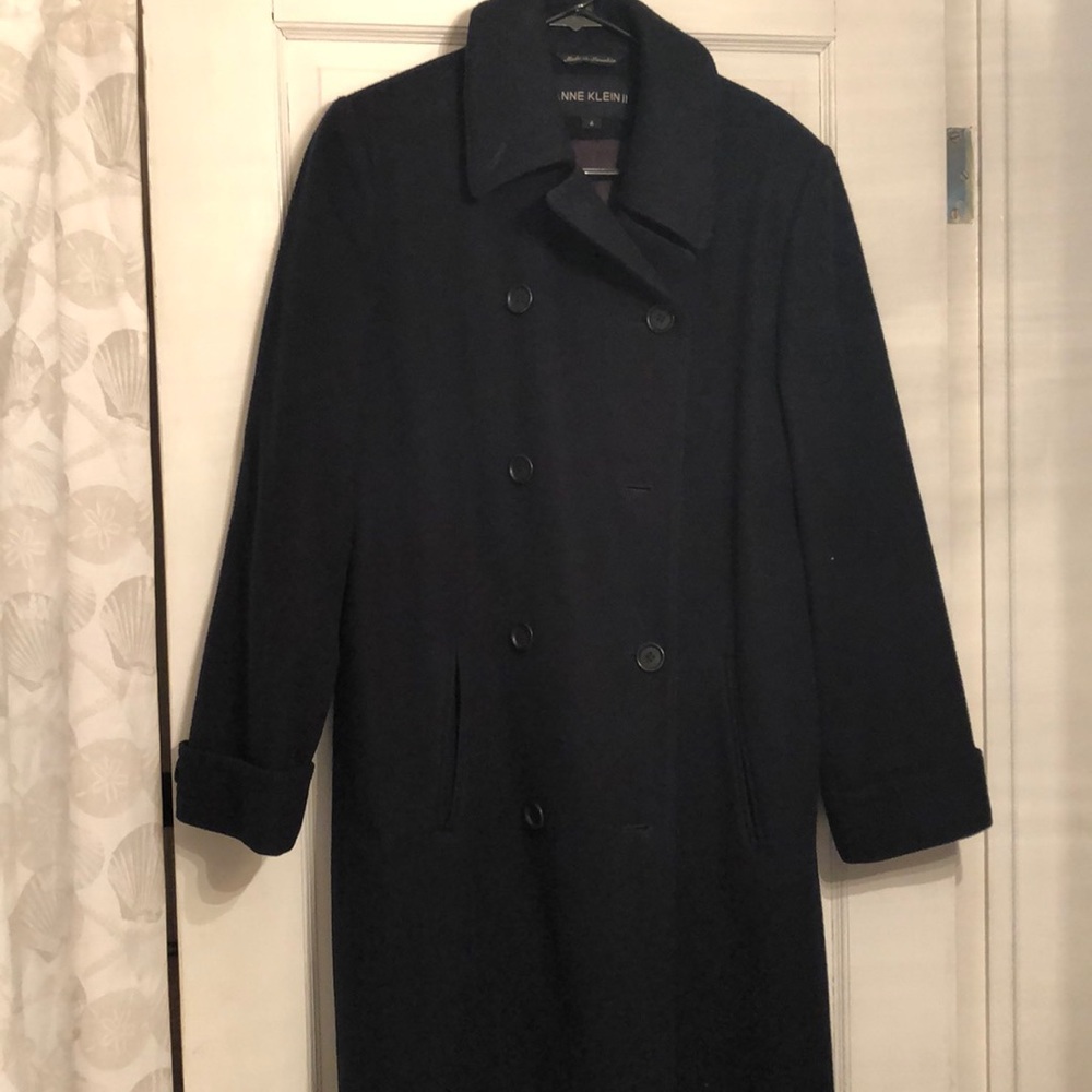 Anne Klein dark navy wool ankle length coat